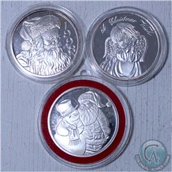 Lot of 3x 1998 Holiday Themed 1 oz .999 Fine Silver Round. (Tax Exempt)