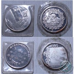 1995 & 1996 Holiday Santa themed 1 oz .999 Fine silver bars. (Tax Exempt)
