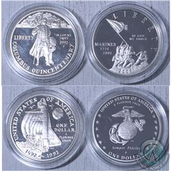 1992 Columbus Quincentenary & 2008  Marine corp. 230th Anniv.One Dollar Commemorative Silver proof  