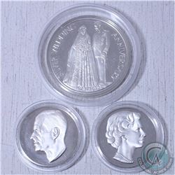 1972 25th Royal Silver Wedding Anniversary Sterling Silver 3 Medal Set. each coin comes encapsulated