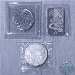 3 oz of .999 Fine Silver. This lot includes the 2013 year of the snake bar, 2013 Great Britian Brita
