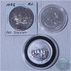 3.5 Troy oz of .9999 Fine Silver. This lot includes the 1992 Silver maple leaf, 2013 1.5 oz Polar ba