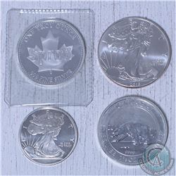 4 troy oz. Of pure silver. This lot includes the 2013 1oz USA Eagle, 2013 canada polar bear 1.5 oz, 