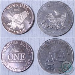 vintage South East refining inc & 1982 Sunshine mint 1oz .999 Fine silver Rounds. (Tax Exempt) 2pcs