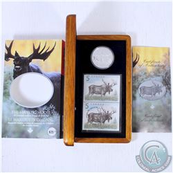 2004 Canada $5 Moose Coin and Stamp Set in Original Wooden RCM Display Case.