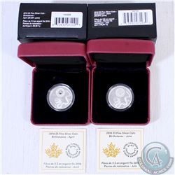 2016 Canada $5 April and June Birthstone .999 Fine Silver Coins with all the original mint packaging