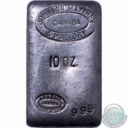 **VINTAGE**  JOHNSON MATTHEY & MALLORY 10 oz SILVER BAR .999 Fine OLD POURED BAR (JM&M CANADA ASSAY 