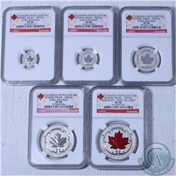 2015 Canada Reverse Proof Maple Leaf Fine Silver 5-coin Fractional Set ALL NGC Certified PF 70; Incu
