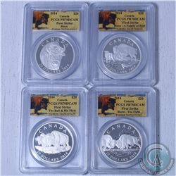 FIRST STRIKE! Complete set of  2014 Canada $20 Bison Series coins all PCGS Certified PR 70; Deep Cam