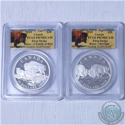 FIRST STRIKE! Lot of 2x 2014 Canada $20 Bison Series-" The fight"and "A family at rest" All PCGS Cer