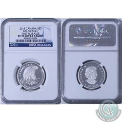 FIRST RELEASES!! 2015 Canada $3 Bald Eagle 1/4 oz. Fine Silver NGC Certified PF 70; Ultra Cameo(Tax 
