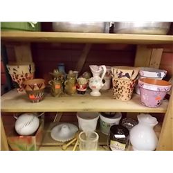 SHELF LOT POTS AND FIGURES
