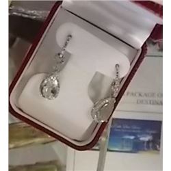 EARRINGS - NEW STERLING SILVER - DIAMOND & GREEN A