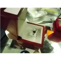 RING - GARNET CABACHON SET IN STERLING SILVER - SZ 7½ - TAGGED $69