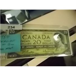 BANK NOTE - CANADIAN $20 - 1954 - NEAR MINT