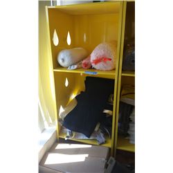 Yellow storage cabinet with contents