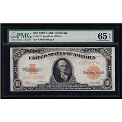 1922 $10 Gold Certificate Note PMG Graded Gem Uncirculated 65 EPQ