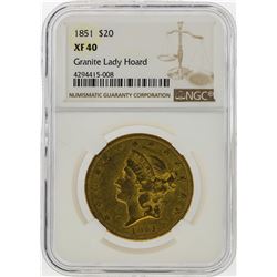 1851 $20 Liberty Head Double Eagle Gold Coin NGC XF40 Granite Lady Hoard
