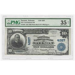 1902 $10 Large Size National Bank of Tucson Note PMG Choice VF35 Net