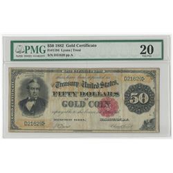 1882 $50 Large Size Gold Certificate Coin Note PMG VF20
