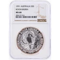 1991 $5 Australia Kookaburra Silver Coin NGC MS68