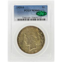 1925-S $1 Peace Silver Dollar Coin PCGS Graded MS64+ CAC