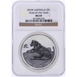 2010-P $1 Australia Year of the Tiger Silver Coin PCGS MS69