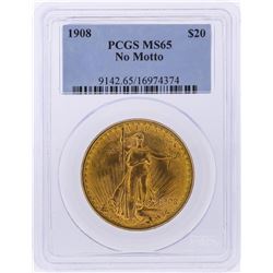 1908 NM $20 St. Gaudens Double Eagle Gold Coin PCGS MS65