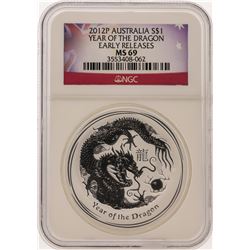 2012P $1 Australia Year of the Dragon Silver Coin NGC MS69