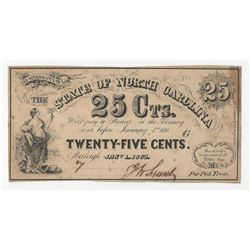 1863 25 Cents The State of North Carolina Obsolete Note Low Serial