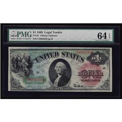 1869 $1 Rainbow Large Size Legal Tender Note PMG CU 64 EPQ