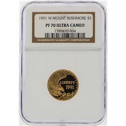 1991-W $5 Mount Rushmore Commemorative Gold Coin NGC Graded PF70 Ultra Cameo