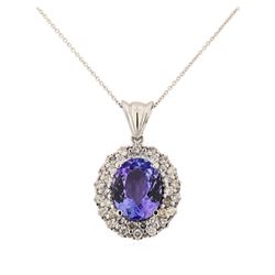 14KT White Gold 5.68ct Tanzanite and Diamond Pendant with Chain