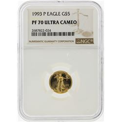 1993 $5 American Gold Eagle Coin NGC Graded PF70 Ultra Cameo