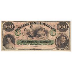 1800's $100 Citizens Bank of Louisiana New Orleans Obsolete Note