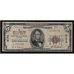 1929 $5 National Currency San Francisco CA Note