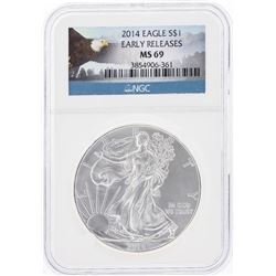 2014 $1 American Silver Eagle Coin NGC Graded MS69