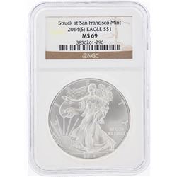 2014-S $1 American Silver Eagle Coin NGC Graded MS69