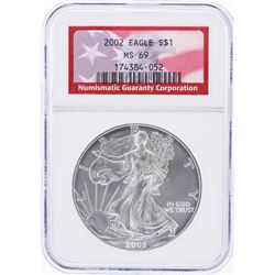 2002 $1 American Silver Eagle Coin NGC Graded MS69