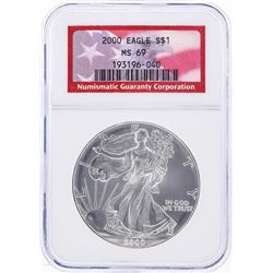 2000 $1 American Silver Eagle Coin NGC Graded MS69