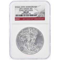 2011 $1 American Silver Eagle Coin NGC Graded MS69