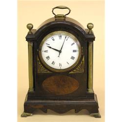 REGENCY BRASS MOUNTED MAHOGANY AND BURL BRACKET CLOCK, English. Circa 1830. The 4" white enamel...