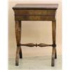 Image 1 : GOOD GEORGE III WALNUT SEWING TABLE, English. 19th Century. The hinged rectangular top with mir...