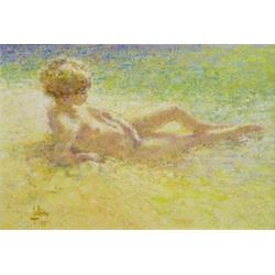 LOUIS FABIEN (French. Born 1924), "La Plage". Signed Fabien and dated 72 l/l. Also signed, titl...