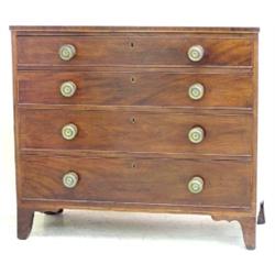 GEORGE III MAHOGANY CHEST OF DRAWERS, English. 18th Century. The rectangular top above four gra...