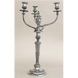 GEORGE III SHEFFIELD PLATED FOUR LIGHT CANDELABRUM, English. Circa 1800. Maker: Matthew Boulton...