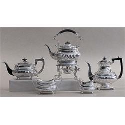 FIVE PIECE STERLING SILVER ASSEMBLED TEA AND COFFEE SERVICE, English. London. 1810-1906. Compri...