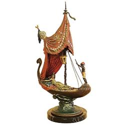 FRANZ BERGMAN (Austrian. Circa 1900), "Venetian Gondola Lamp". Stamped Nam Greb., Cold Painte...