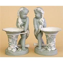 FINE PAIR OF MINTON PAINTED PARIAN FIGURAL VASES, English. Date mark for 1867. Impressed marks....