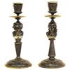 Image 1 : FINE PAIR OF LOUIS XVI STYLE PATINATED BRONZE CANDLESTICKS, French. 19th Century. Each leaf and...